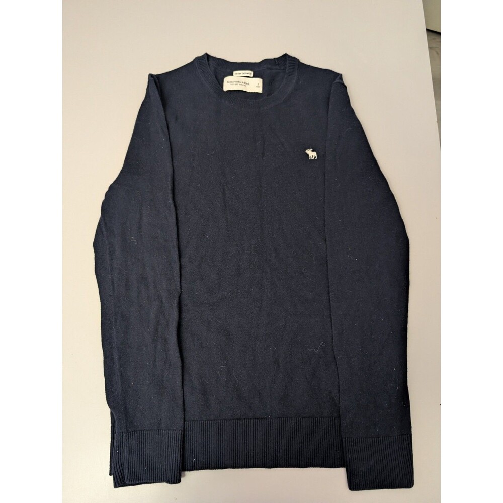 Abercrombie & Fitch Mens Sweater S Small Navy Blue Cotton Cashmere Blend Crewnec